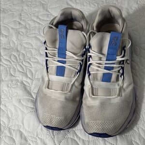On Running Women's Athletic Shoes - White and Blue.  Cloudtec